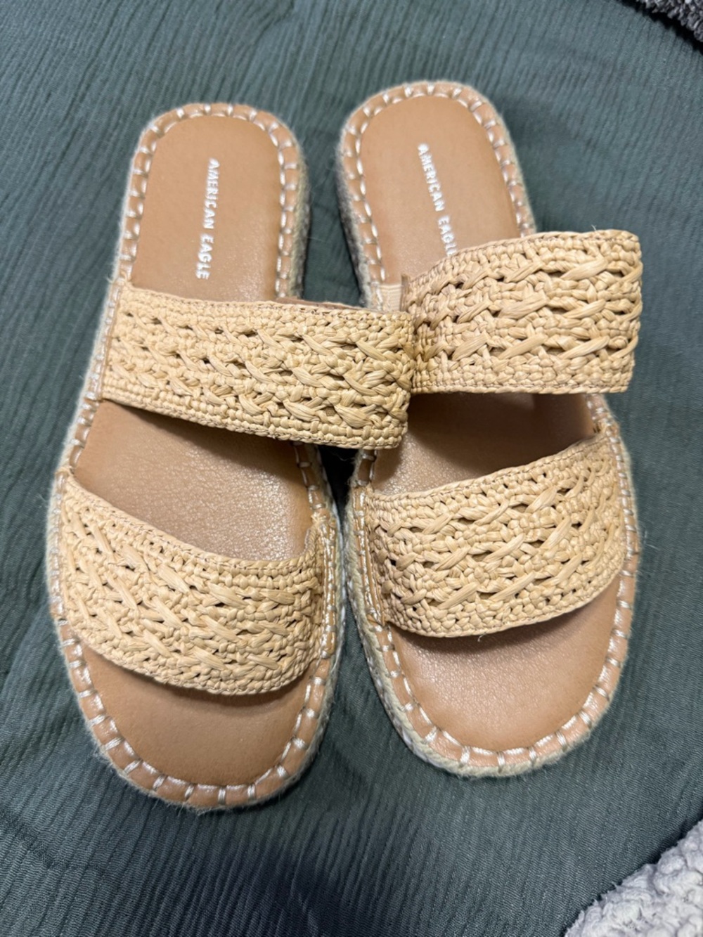 American Eagle Outfitters Tan Braided Double-Strap Slide Sandals